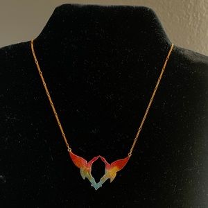 Rainbow hummingbird gold necklace